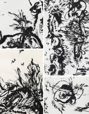 Huang Zhiyang, Zoon-Beijing Bio-Spring No. 1(detail), 2013, ink on silk, 5 panels, each 475 x 120 cm